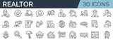 Fototapeta Panele - Set of 30 outline icons related to realtor. Linear icon collection. Editable stroke. Vector illustration