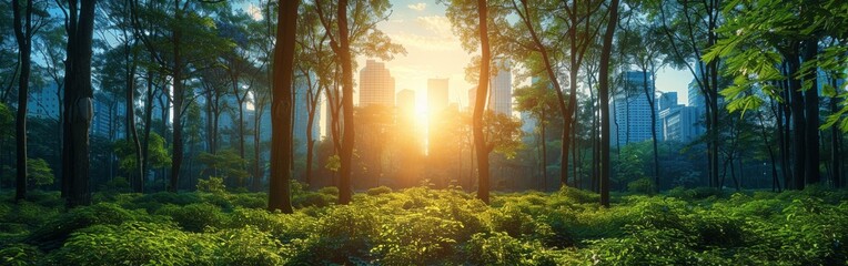 Wall Mural - A forest with a city in the background