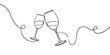© DOROTHEA - Continuous line champagne cheers one line art, continuous drawing contour. Hands toasting with wine glasses with drinks. Cheers toast festive decoration for holidays. Vector illustration