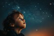 © anatolir - Young child looks up in awe at a vast, starfilled night sky, embracing the beauty of the universe