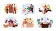 © Paper Trident - People are on coffee break set. Business team drinks tea during discussion. Employees, colleagues chat, talk at lunch time at corporate kitchen. Flat isolated vector illustrations on white background