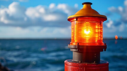 Wall Mural - Navigation beacon light on the sea coast.