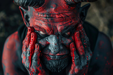 Wall Mural - AI generated portrait of evil supernatural being satans from hell