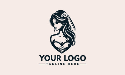 Wall Mural - woman wedding dress vector logo illustration woman bride in a bridal wedding dress illustration vector logo