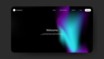 Abstract wave futuristic design of landing page. retro gradient mesh dark concept website design