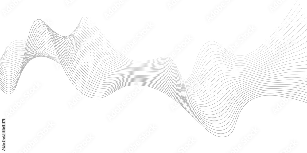 Abstract grey smooth element swoosh wave, Frequency sound wave lines ...
