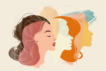 Wall Mural - Image of two women standing side by side. Suitable for various concepts and designs