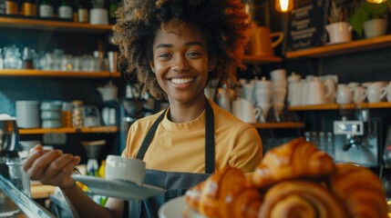 Sticker - A Smiling Barista Serving Coffee