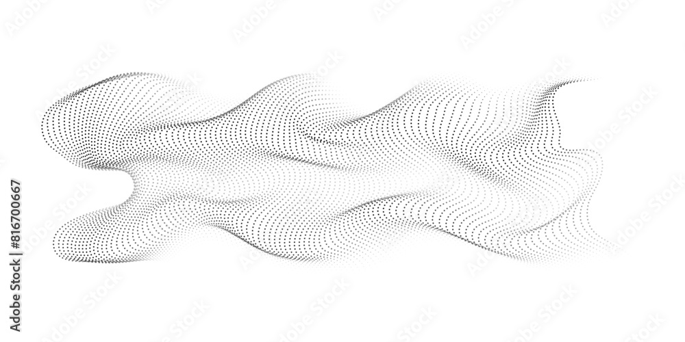 Flowing dots particles wave pattern 3D curve halftone black gradient ...