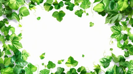 Wall Mural - Realistic 3D modern set of ivy frames, climbing vine with green leaves of the creeper plant. Isolated on white background are round, rectangular and square hedera borders.
