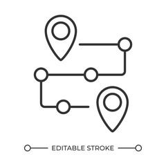 Poster - Route linear icon. Gps navigation. Location marker. Supply chain. Customer journey. Product roadmap. Thin line illustration. Contour symbol. Vector outline drawing. Editable stroke