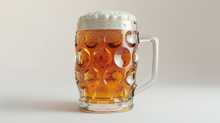 isolated golden yellow color transparent glass alcohol mug with handle, full of beer and foam on a white empty mockup background 