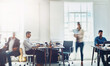 © peopleimages.com - Busy, motion blur and work with business people in office for fast or professional productivity. Agency, collaboration and employee team walking in workplace for administration or project management