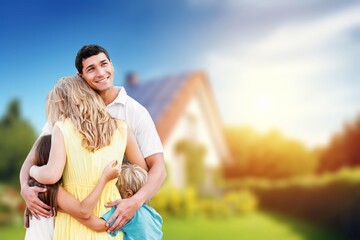 Poster - Happy young Family with kids together in a garden