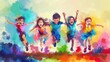© RMedia - happy party children kids dancing and jumping together illustration for national children day