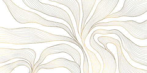 Wall Mural - vector gold wave on white background illustration, line luxury modern art. wavy shape banner, premiu