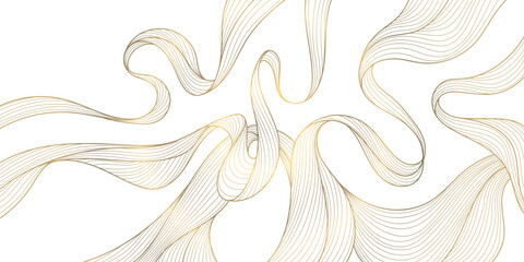 Wall Mural - vector gold wave on white background illustration, line luxury modern art. wavy shape banner, premiu
