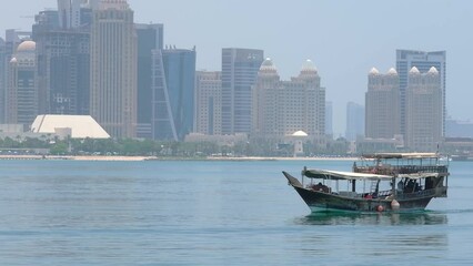 Wall Mural - Fishing Shu'ai, Shu'i or Shuw'i boat sailing in the Indian Ocean on a sunny day in Doha, Qatar