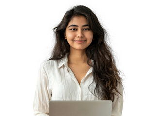 South Asian Woman with Laptop Smiling