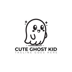 Wall Mural - cute ghost kid vector logo, minimal logo, icon, illustration design 