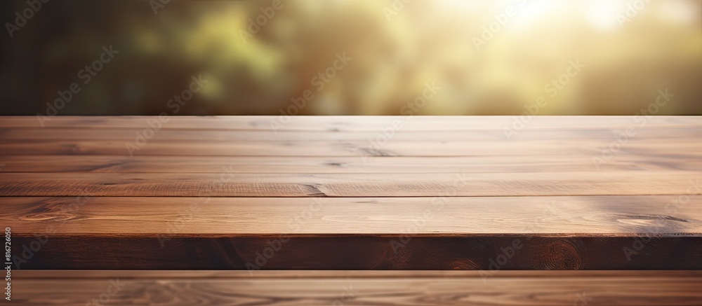 A wooden table is prominently showcased in the foreground while the ...