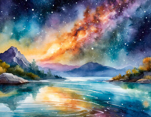 Wall Mural - Abstract illustration of outer space, big beng, cloud of stars, galaxies in beautiful colors. 4K wallpaper