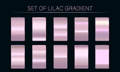 Wall Mural - Set of lilac gradient. Pink, silver, lilac colorful palette. Holographic background template for screen, mobile phone, banner, label, tag. Vibrant color gradient