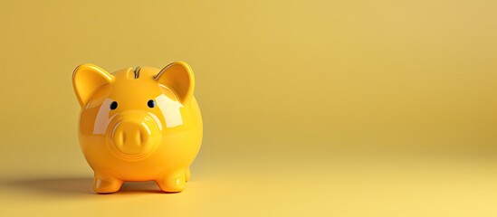 A yellow piggy bank representing the concept of savings in cryptocurrency with blank space for copying