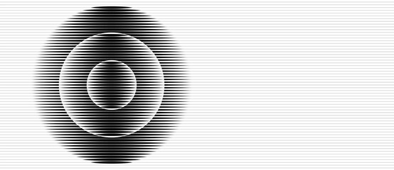 Transition parallel lines in circles. Abstract art geometric background for landing page. Black shape on a white background with lines.