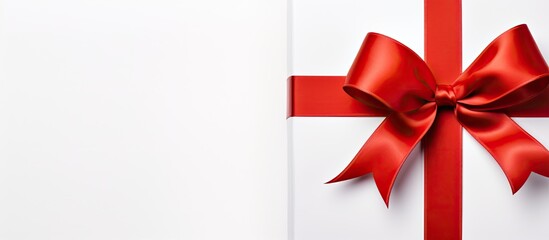 Poster - Gift red ribbon and bow isolated on white. copy space available