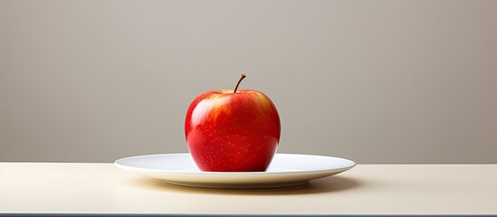 Wall Mural - fresh red apple slice on plate. copy space available