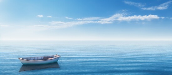 Wall Mural - Blurred photo of Row boat in summer crystal clear blue sea under bright sky landscape background. copy space available