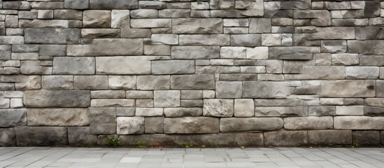 Fototapete - Stone wall background with pavement. copy space available
