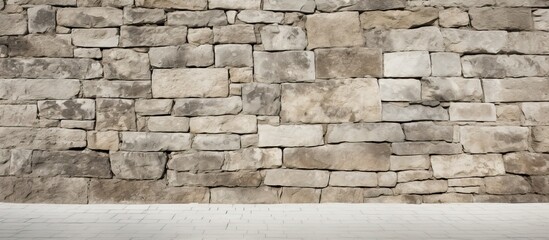 Fototapete - Stone wall background with pavement. copy space available