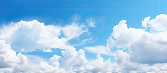 Leinwandbilder - Summer cloudy blue sky background Panoramic view with beautiful clouds Horizontal cloudscape Design element Copy space
