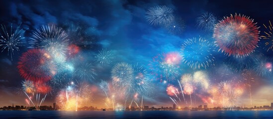 Poster - Fireworks at New Year and copy space abstract holiday background