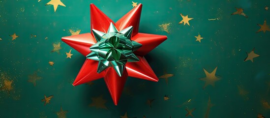 Poster - Top down view of a Christmas toy placed on a colorful background providing ample space for copy or any other image