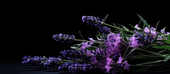 Poster - A lavender bouquet with a black background. copy space available