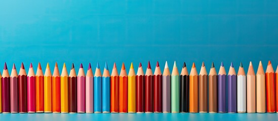 Aufkleber - Colorful pencils arranged on a background leaving empty space for an image. copy space available