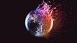 © Mark - An iridescent bubble burst explosion animation with rainbow reflections on a glass spectrum sheet. A magical blowing balloon 3D game storyboard kit. A clear circle sphere destroyed in a horizontal