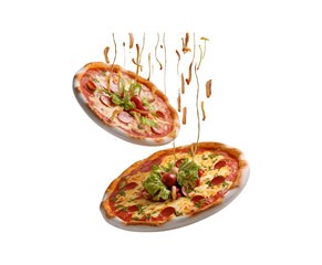 Wall Mural - Freshly Two Tasty Hot Pizza Front View on transparent background Ai generative.