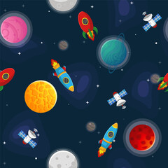 Wall Mural - space cartoon seamless pattern. cute design for