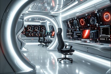 Fototapete - Futuristic computer setup. Generative AI.