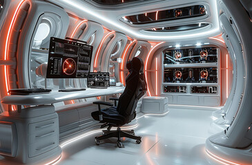 Fototapete - Futuristic computer setup. Generative AI.