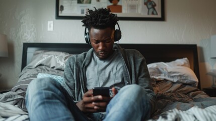 Wall Mural - Man Listening to Music Indoors