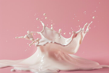 Canvas Print - A splash of milk is splattered across a pink background