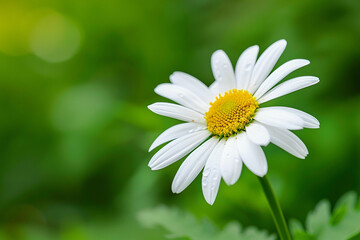 Poster - A white flower with yellow centers sits in a green field