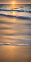 Sticker - Smoothly blurred sky over a sun-kissed calm sea, golden sands of a tranquil beach in the foreground