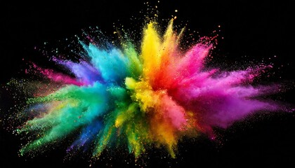 Wall Mural - rainbow holy powder explosion isolated on black background, clipping