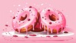 Two pink donuts with sprinkles on a pink background.